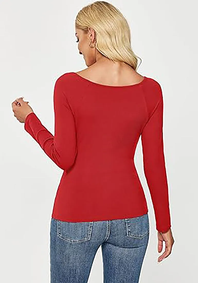 LUVAMIA Fitted Long Sleeve Slim Women Y2K Shirts Raglan Mega Stretch Top Blouses
