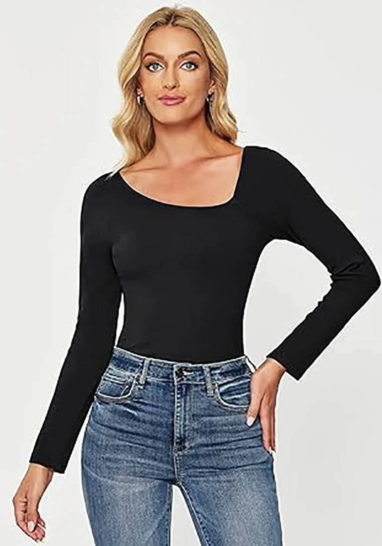 LUVAMIA Fitted Long Sleeve Slim Women Y2K Shirts Raglan Mega Stretch Top Blouses