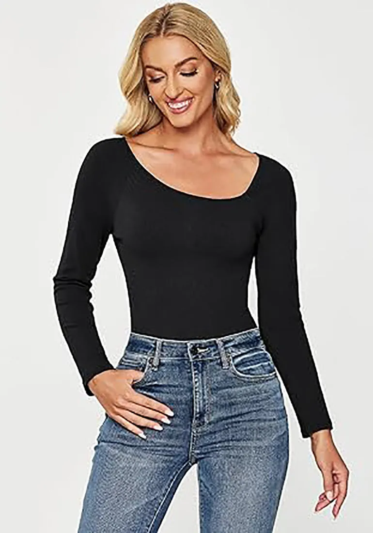 LUVAMIA Fitted Long Sleeve Slim Women Y2K Shirts Raglan Mega Stretch Top Blouses