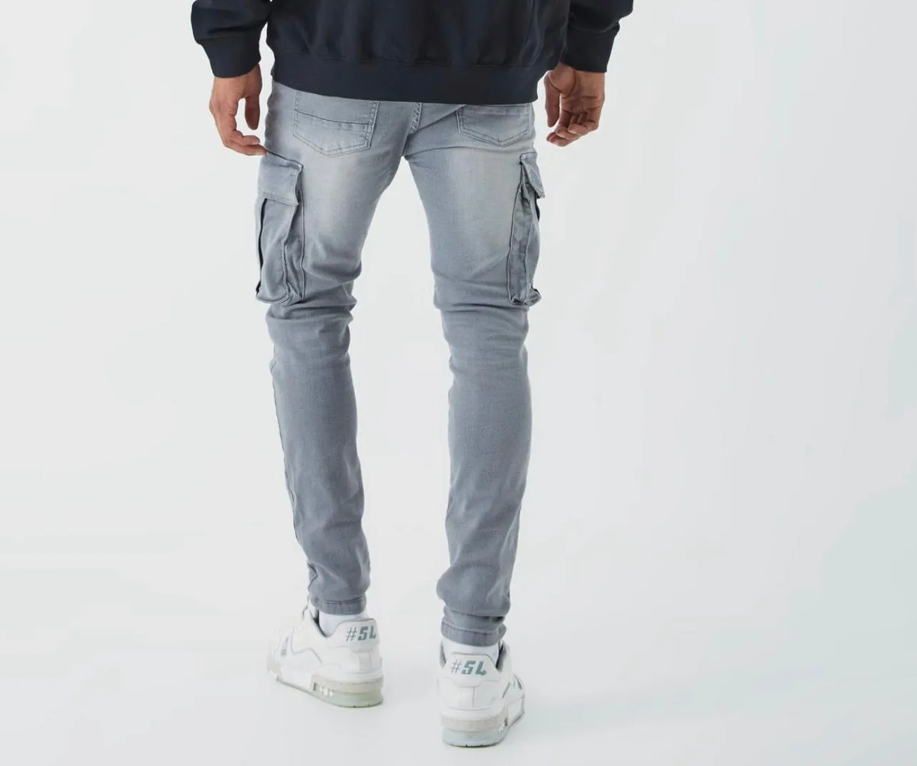 MAN Grey Cargo Long Jeans Pants