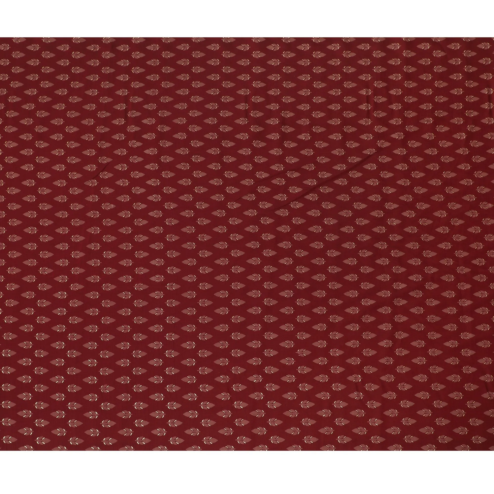 Maroon Synthetic blended cotton fabric with brick red and gold foil print in floral design-D16738