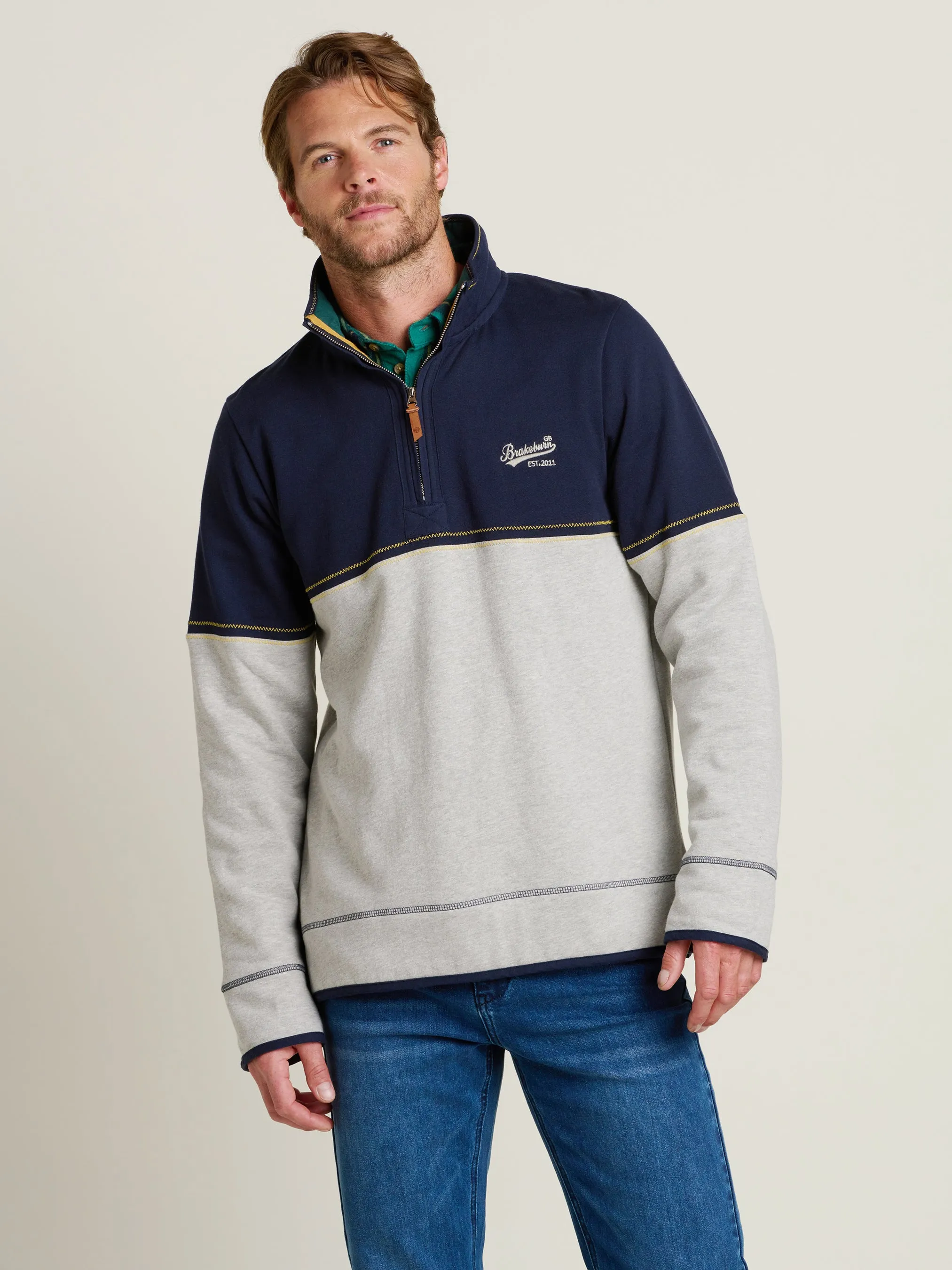 Men's Colour Block Quarter Zip Sweatshirt