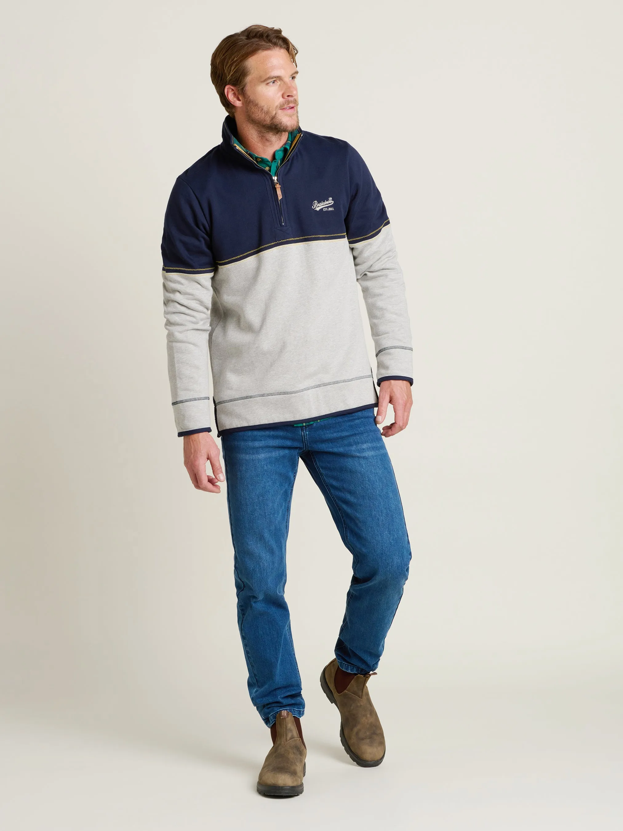 Men's Colour Block Quarter Zip Sweatshirt
