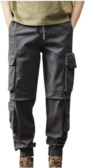 Men's Hiking Cargo Pants Joggers Slim Fit Stretch Lightweight Casual Work Pants with Multi Pockets Drawstring Waist