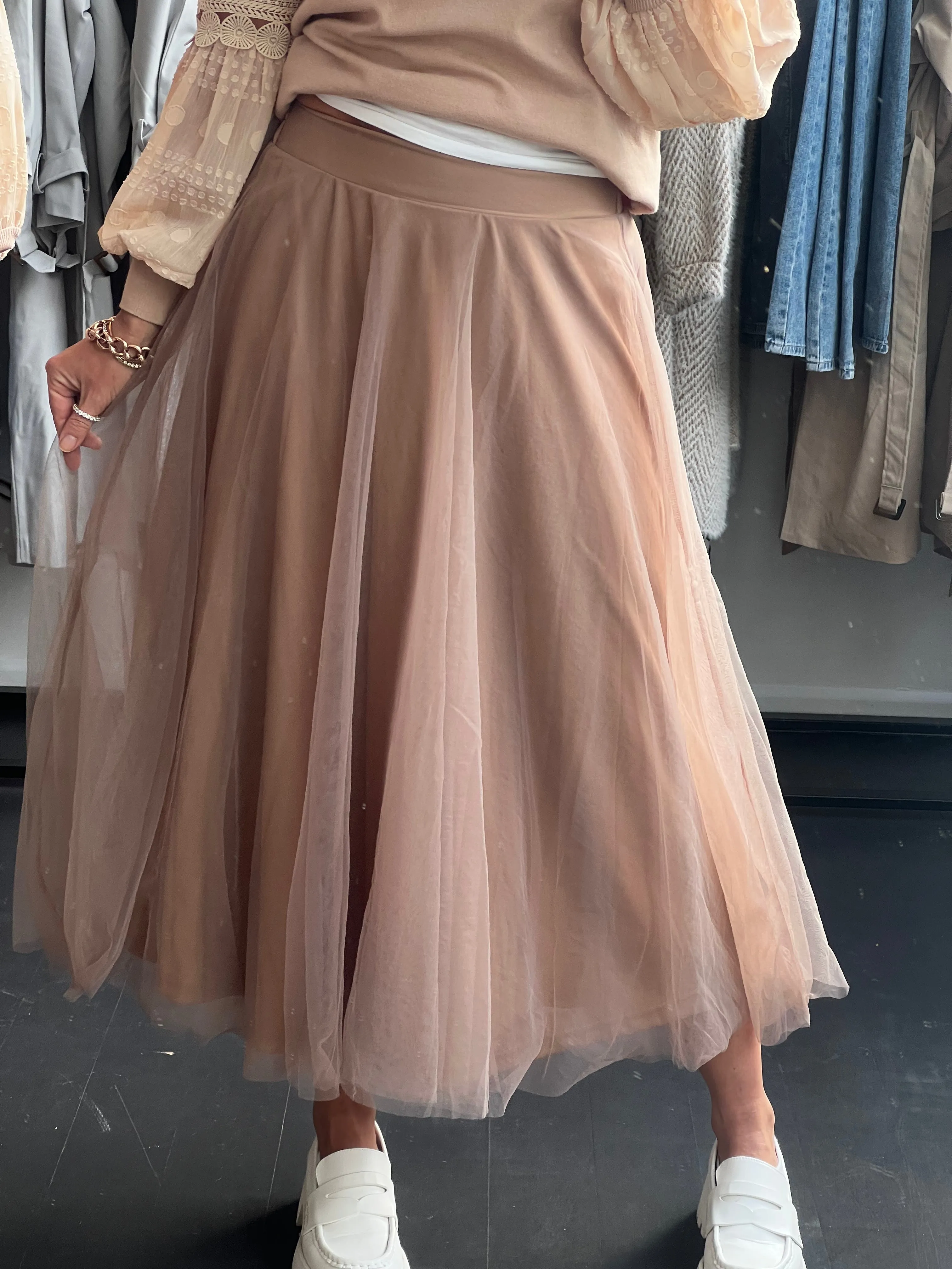 Mesh Tulle Jubilee Skirt -Tan