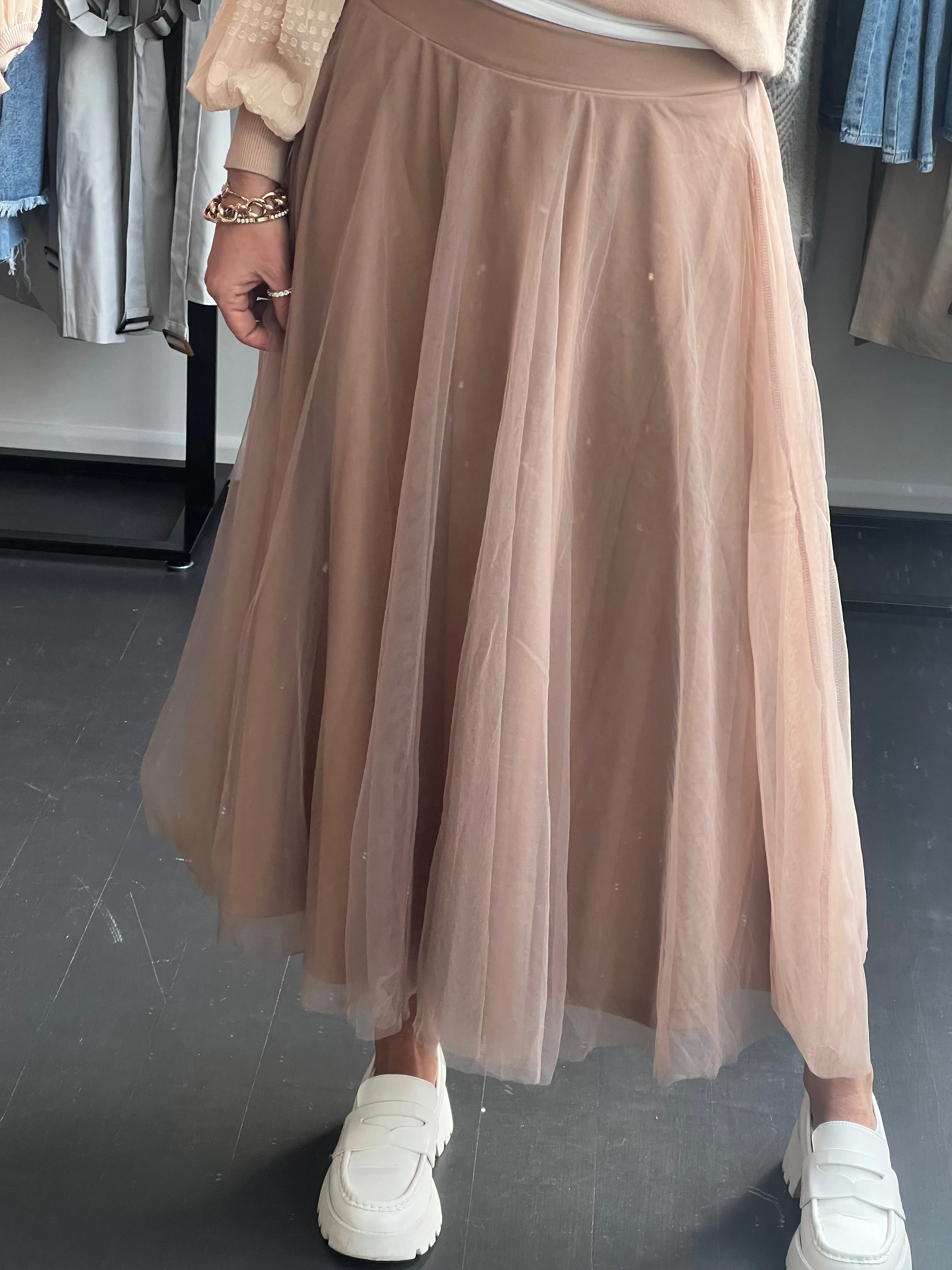Mesh Tulle Jubilee Skirt -Tan