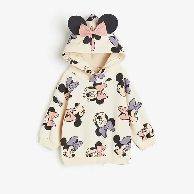 Minnie Sweatshirt For Girls Disney Autumn New Costume Toddler Full Print Hoodies Kids Cartoon Fashion Casual Sports Hooded Tops