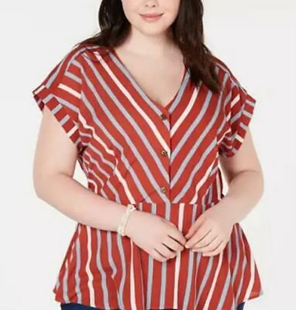 Monteau Trendy Plus Size Striped Peplum Top