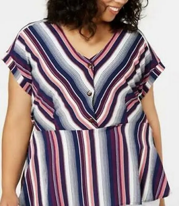 Monteau Trendy Plus Size Striped Peplum Top