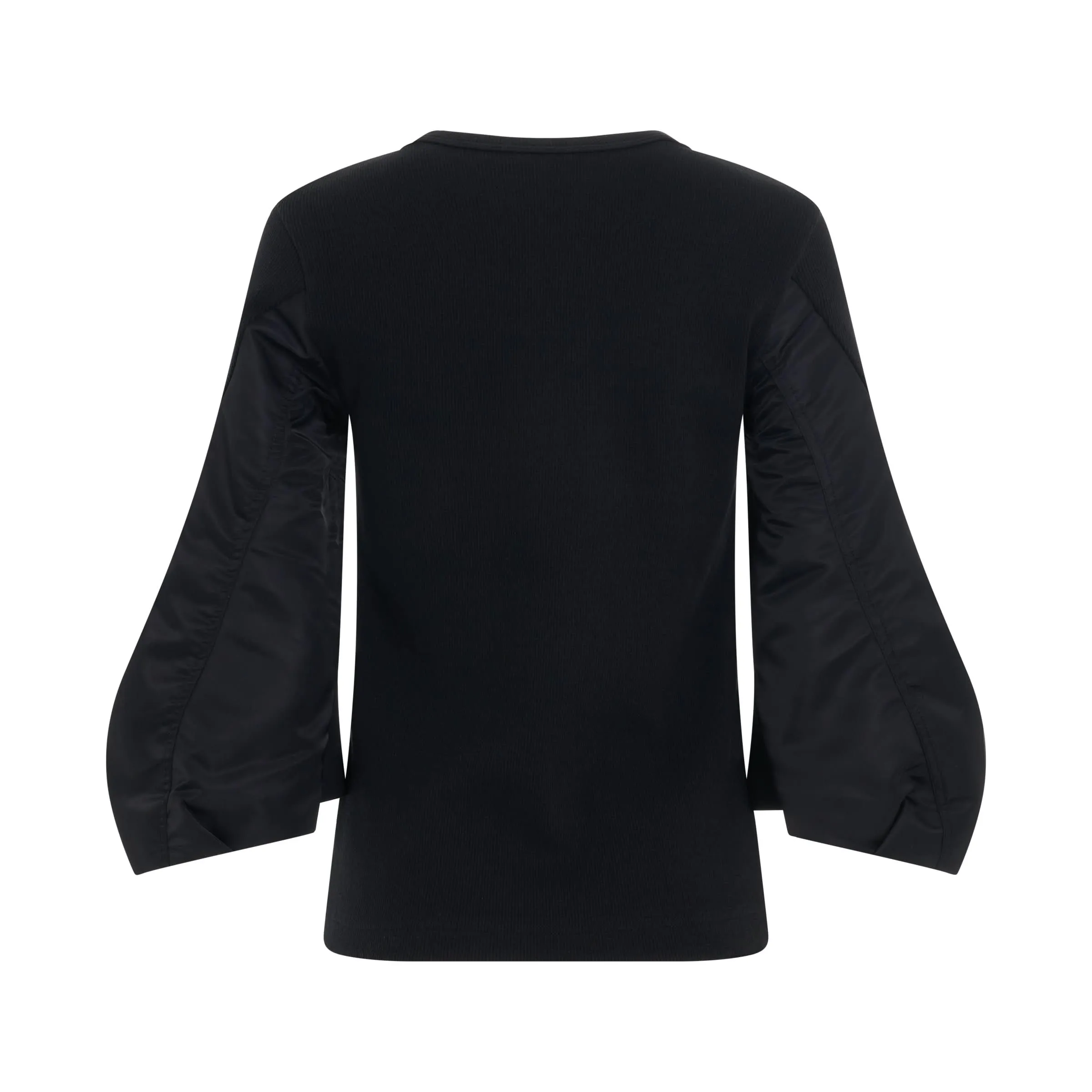 Nylon Twill Mix Cotton Jersey Pullover in Black