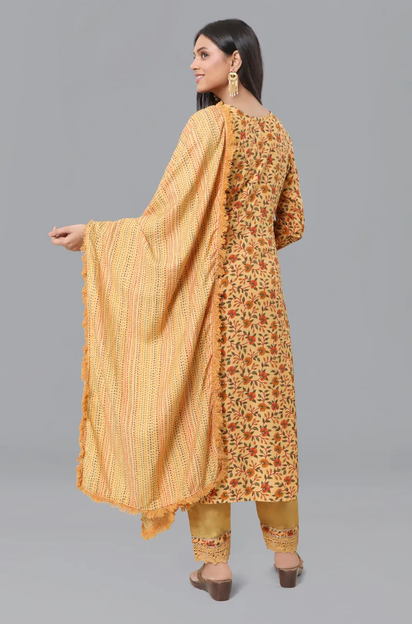 PANAAH - Yellow Three Piece Kurta Set with Dupatta