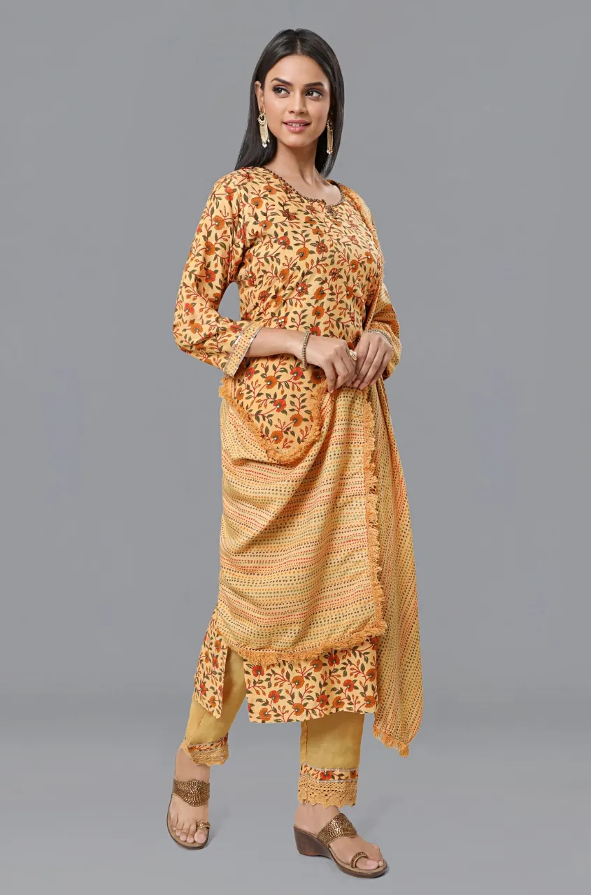 PANAAH - Yellow Three Piece Kurta Set with Dupatta
