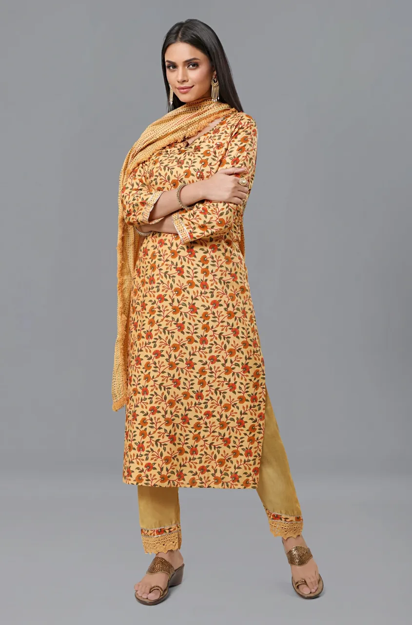 PANAAH - Yellow Three Piece Kurta Set with Dupatta