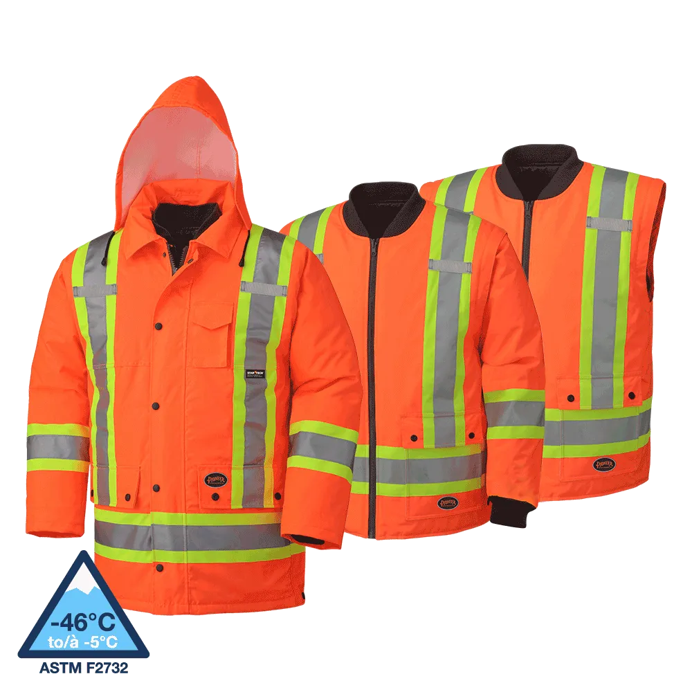 Parka - Pioneer Unisex Hi-Viz 100% Waterproof 7-in-1 Safety Parka, 5021BB / 5020BB / 5026
