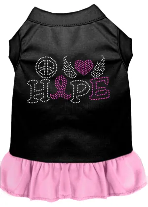 Peace Love Hope Breast Cancer Rhinestone Pet Dress Black With Light Pink Xl