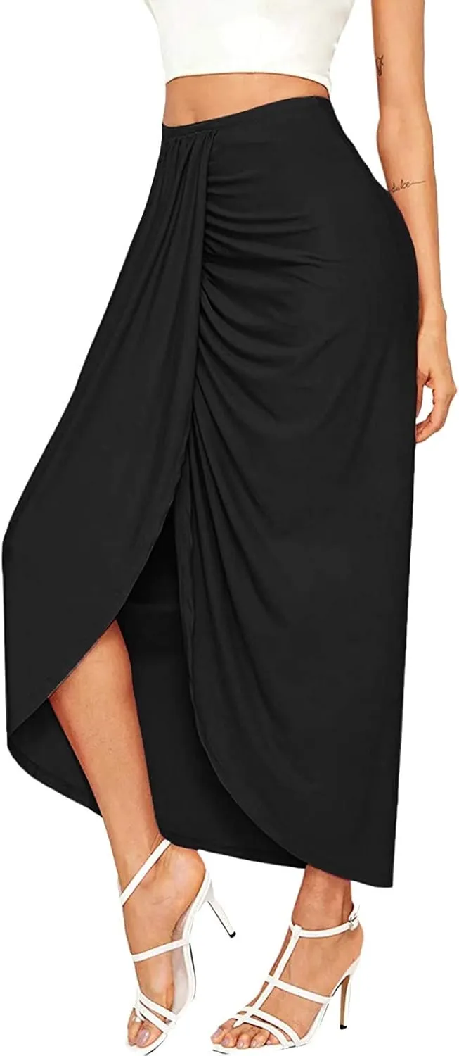 Pencil Skirt for Women Tummy Control Summer Flowy High Elastic Waist Slim Fit Stretchy Midi Skirts for Going Out