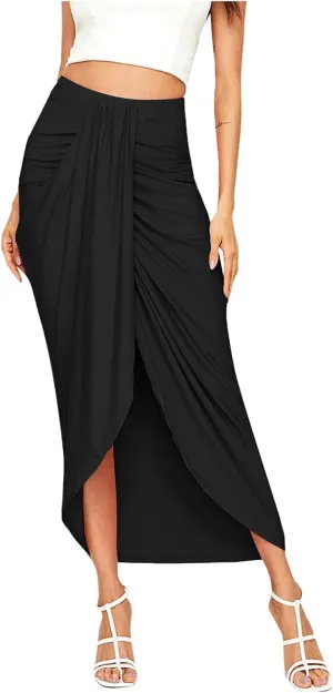 Pencil Skirt for Women Tummy Control Summer Flowy High Elastic Waist Slim Fit Stretchy Midi Skirts for Going Out