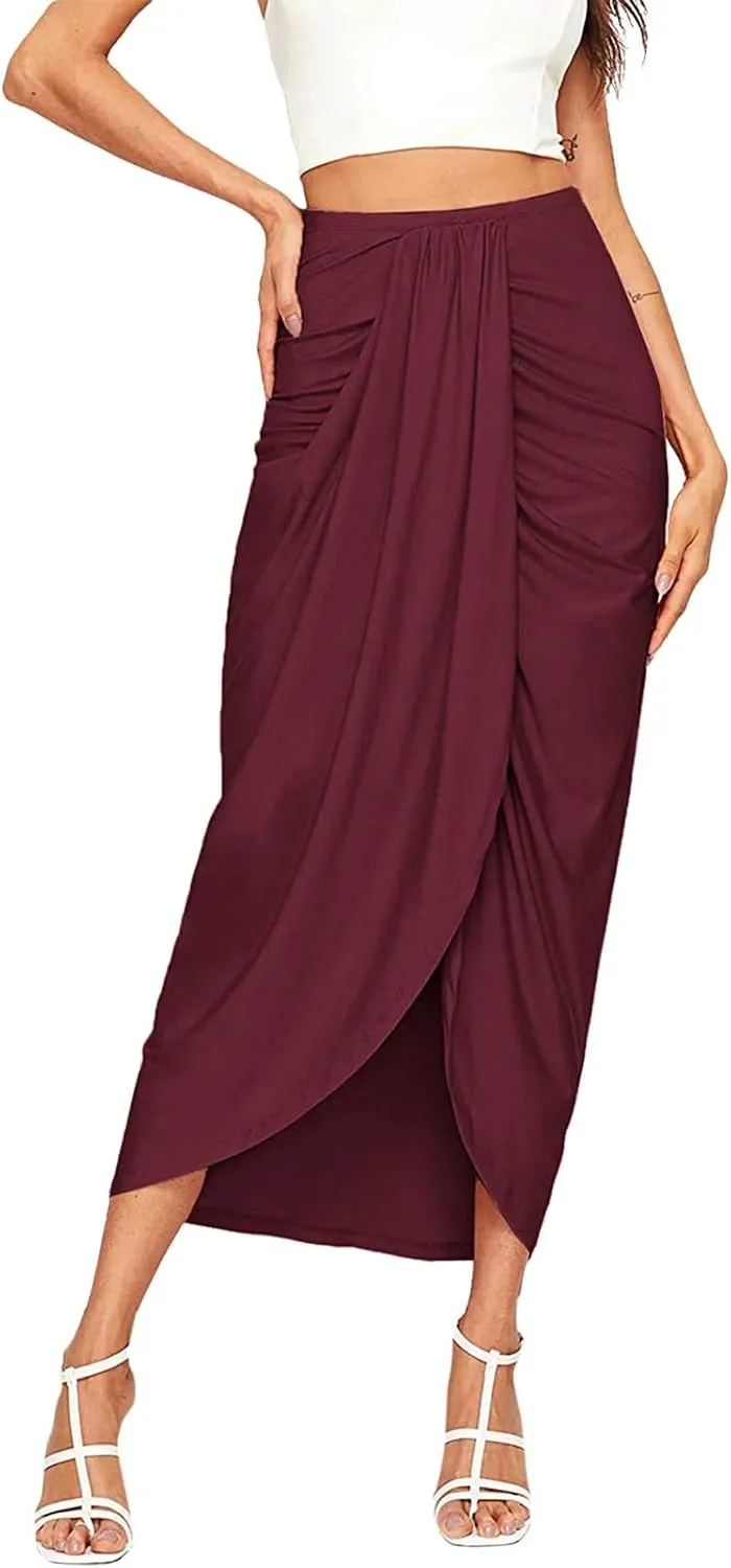 Pencil Skirt for Women Tummy Control Summer Flowy High Elastic Waist Slim Fit Stretchy Midi Skirts for Going Out