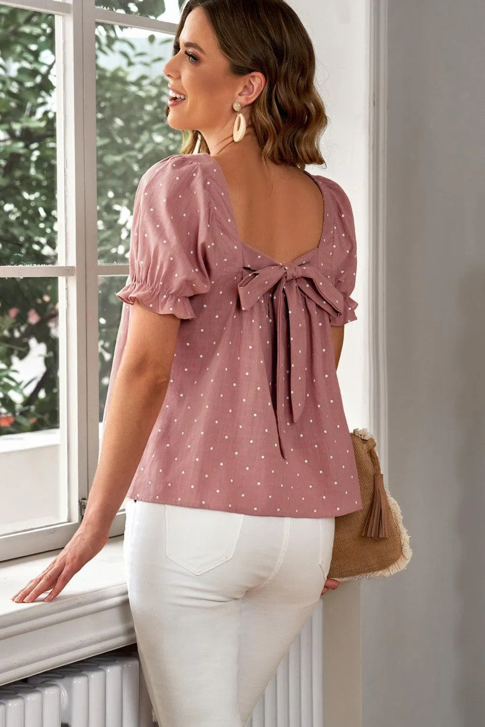 Picture Perfect Square Neck Tie Back Blouse