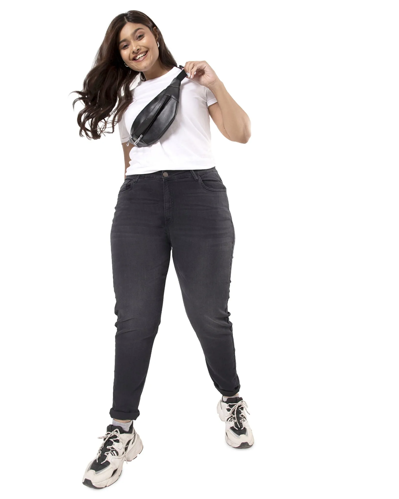 PLUS SIZE WOMEN SOLID CASUAL BLACK JEANS | Black