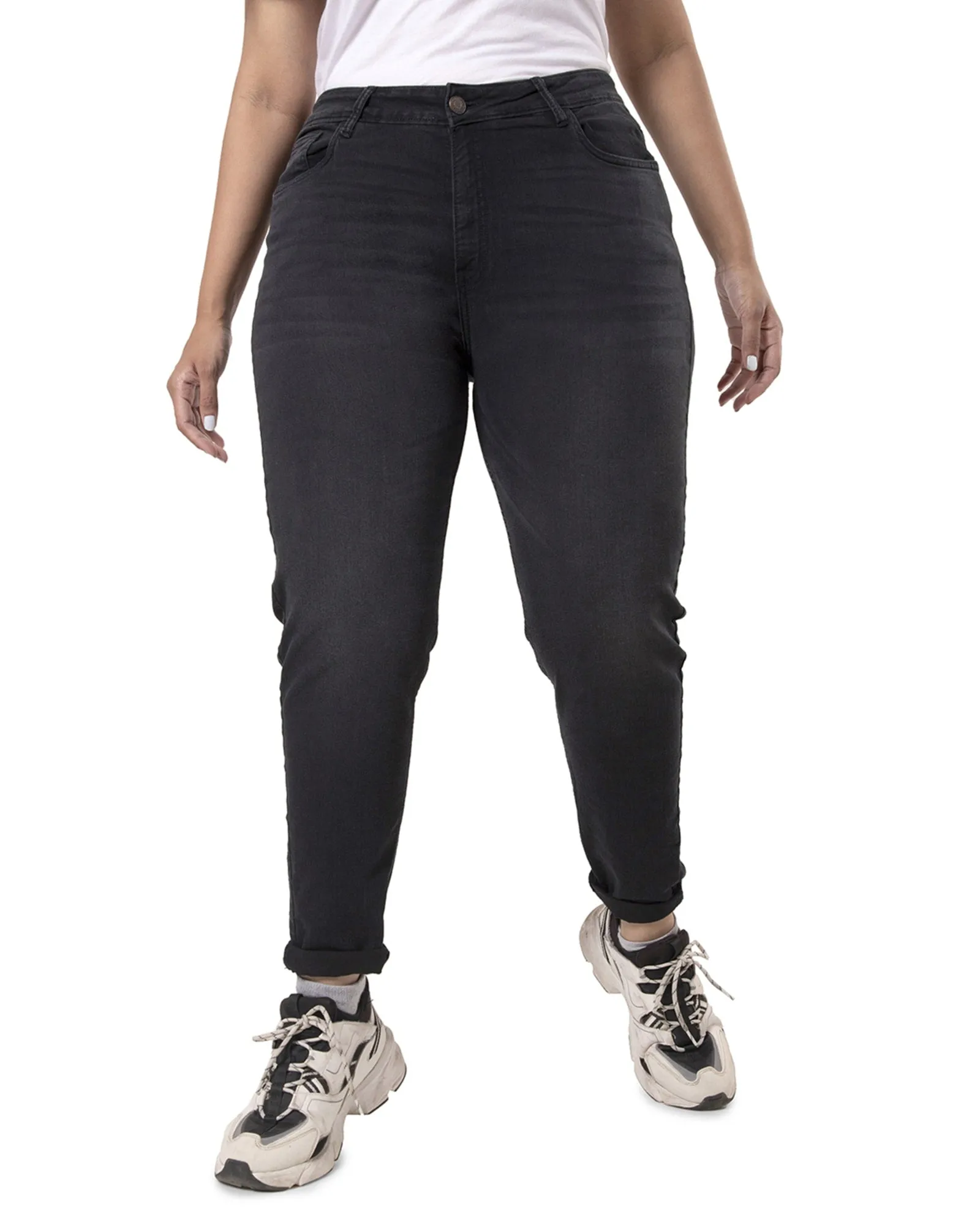 PLUS SIZE WOMEN SOLID CASUAL BLACK JEANS | Black