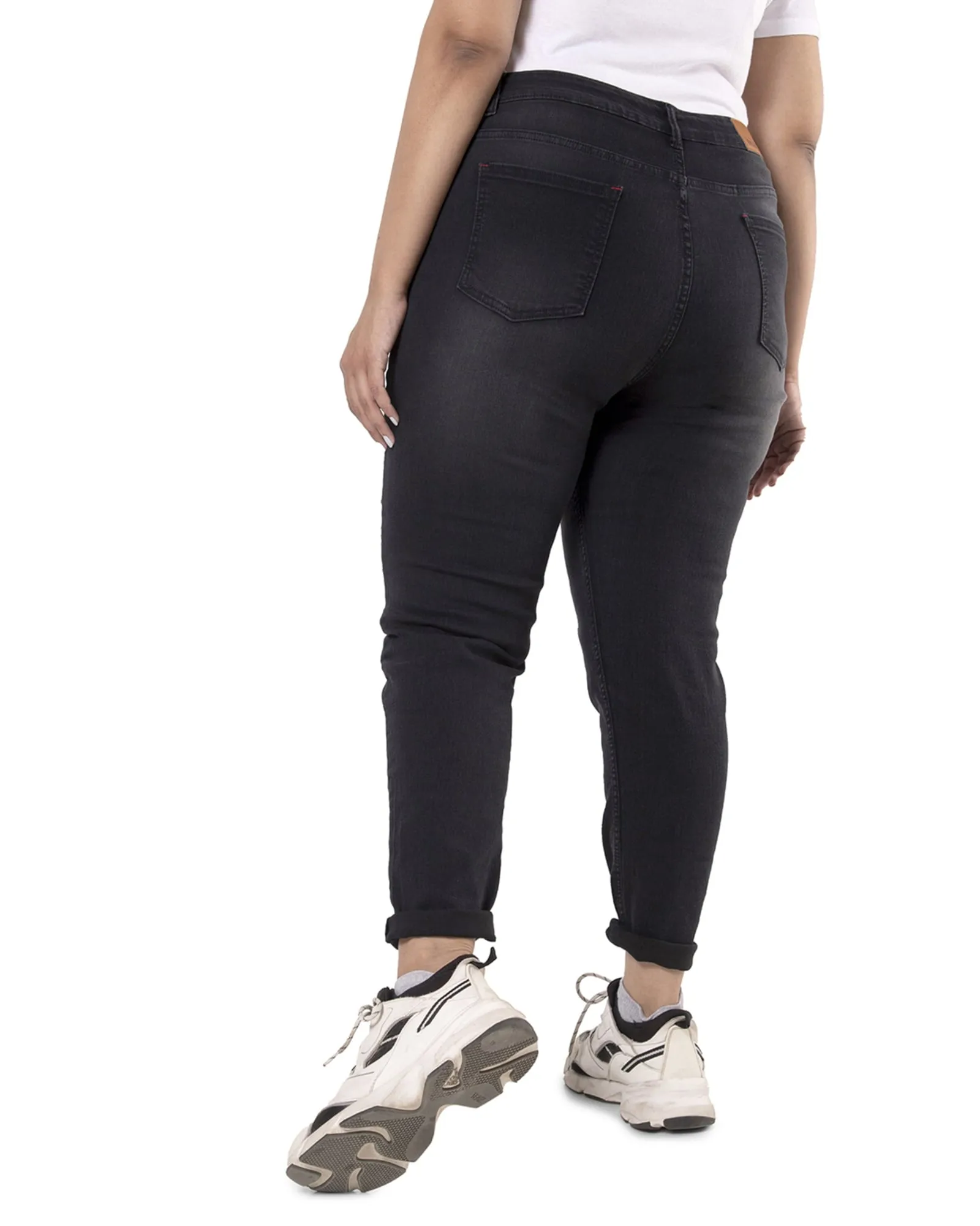 PLUS SIZE WOMEN SOLID CASUAL BLACK JEANS | Black