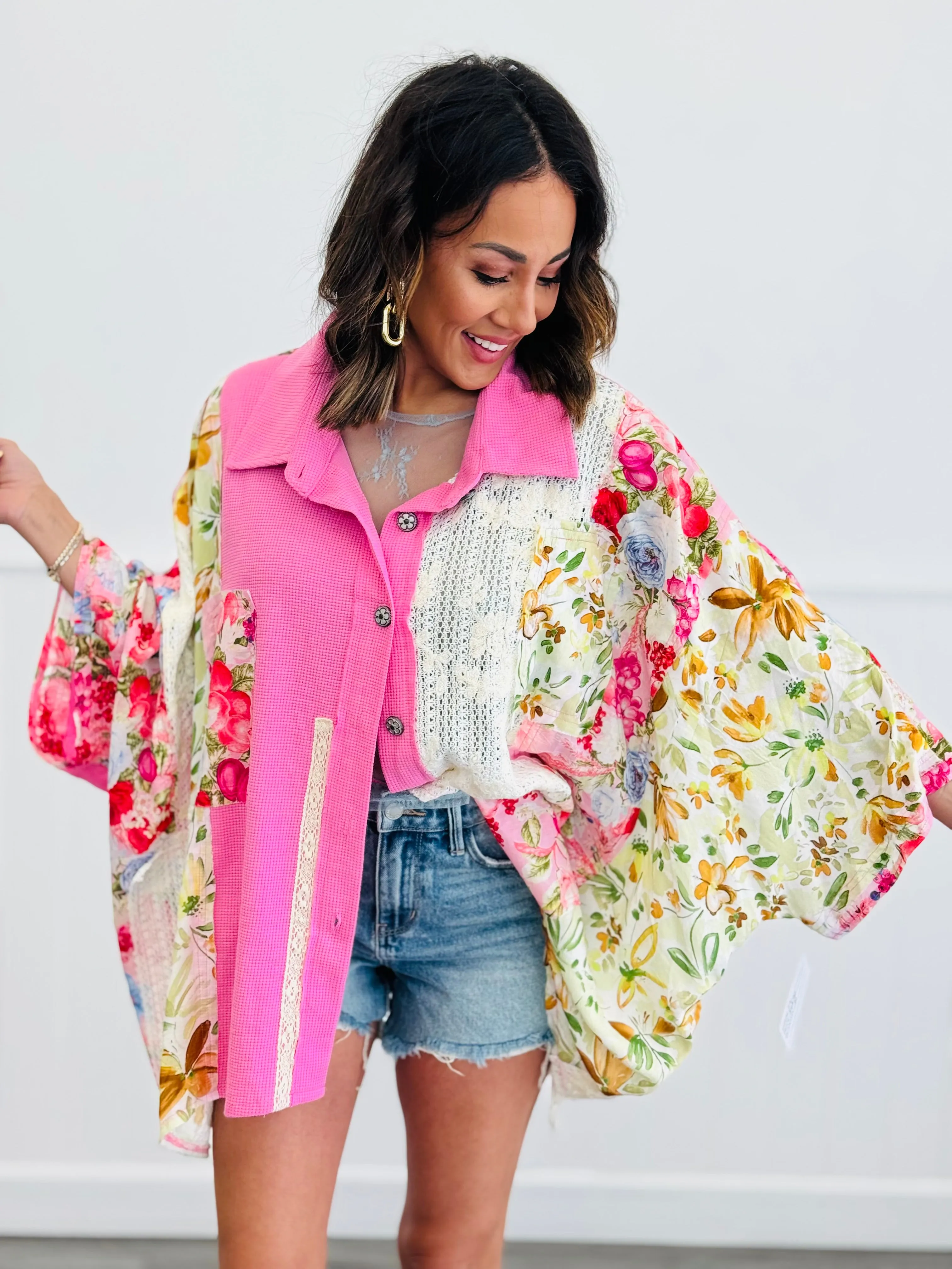 POL Candy Pink Contrast Lace Shirt (Reg.)