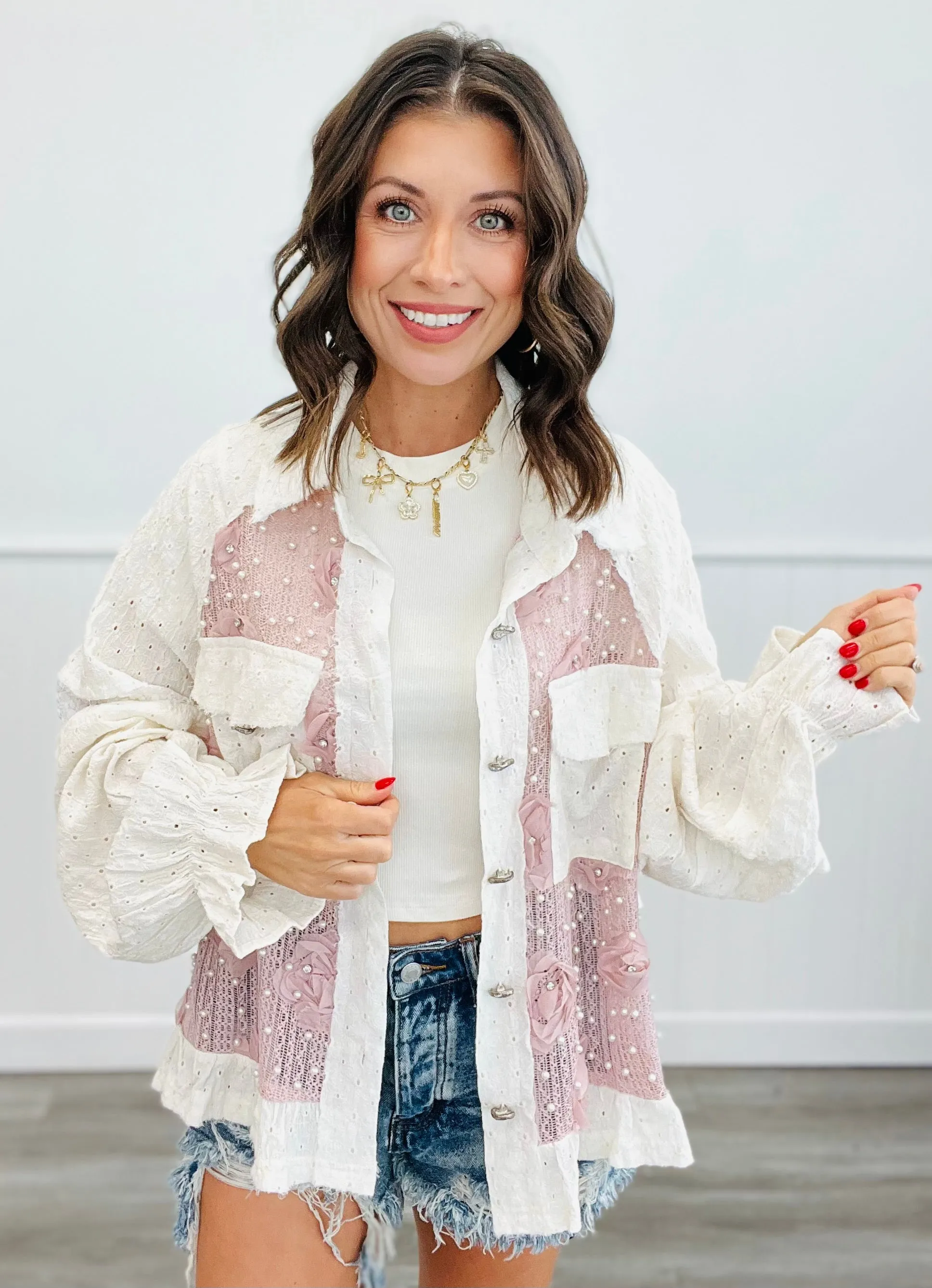 POL Mauve Cream Flowers & Pearls Shirt (Reg)