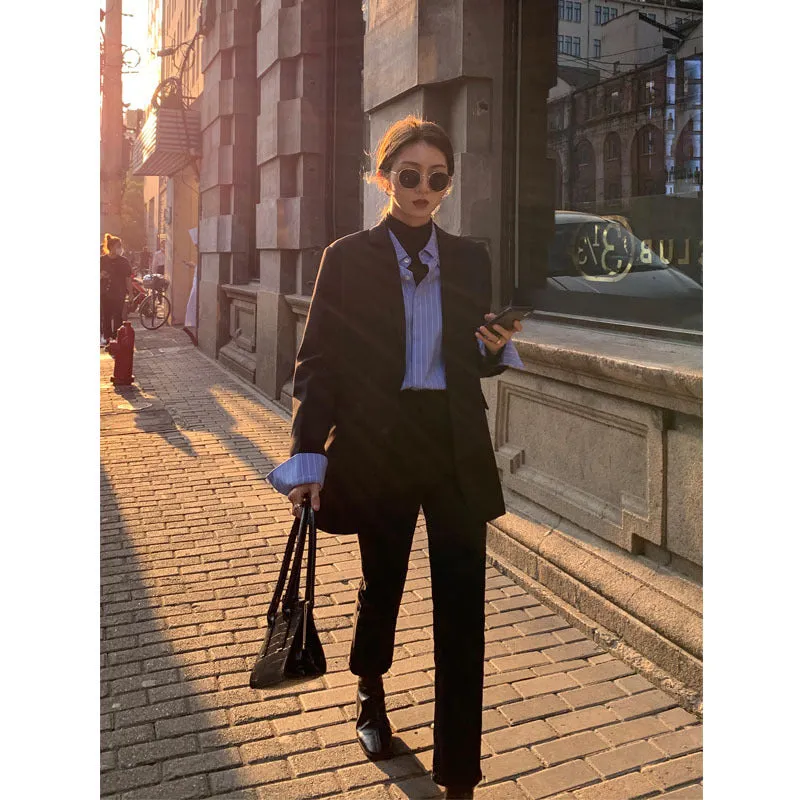 Popular Inspired Blue Striped Blouse Trendy Niche All-Matching Loose Casual Long Sleeved Matching Shirt Outerwear