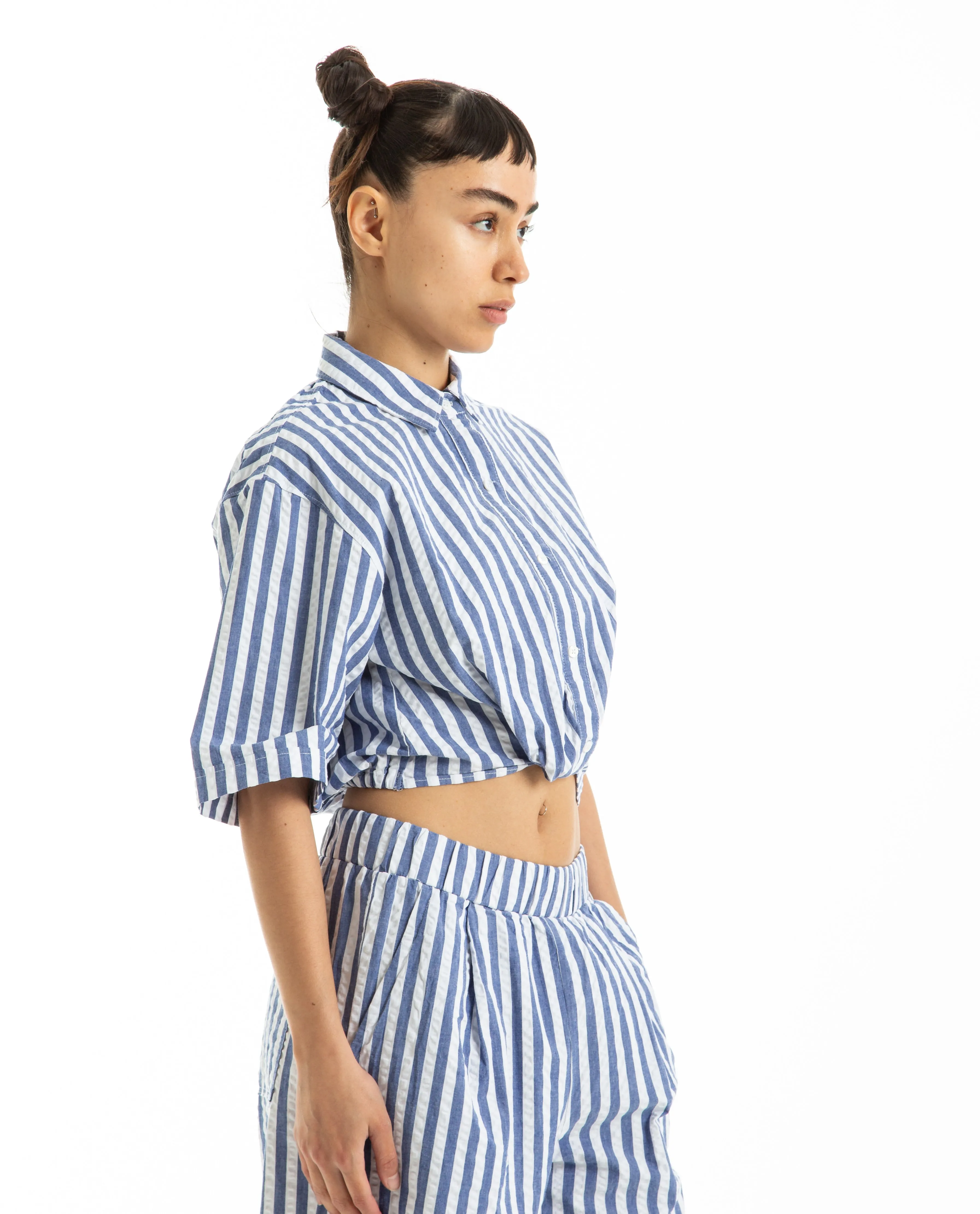 Puckered Stripe S/S Cropped