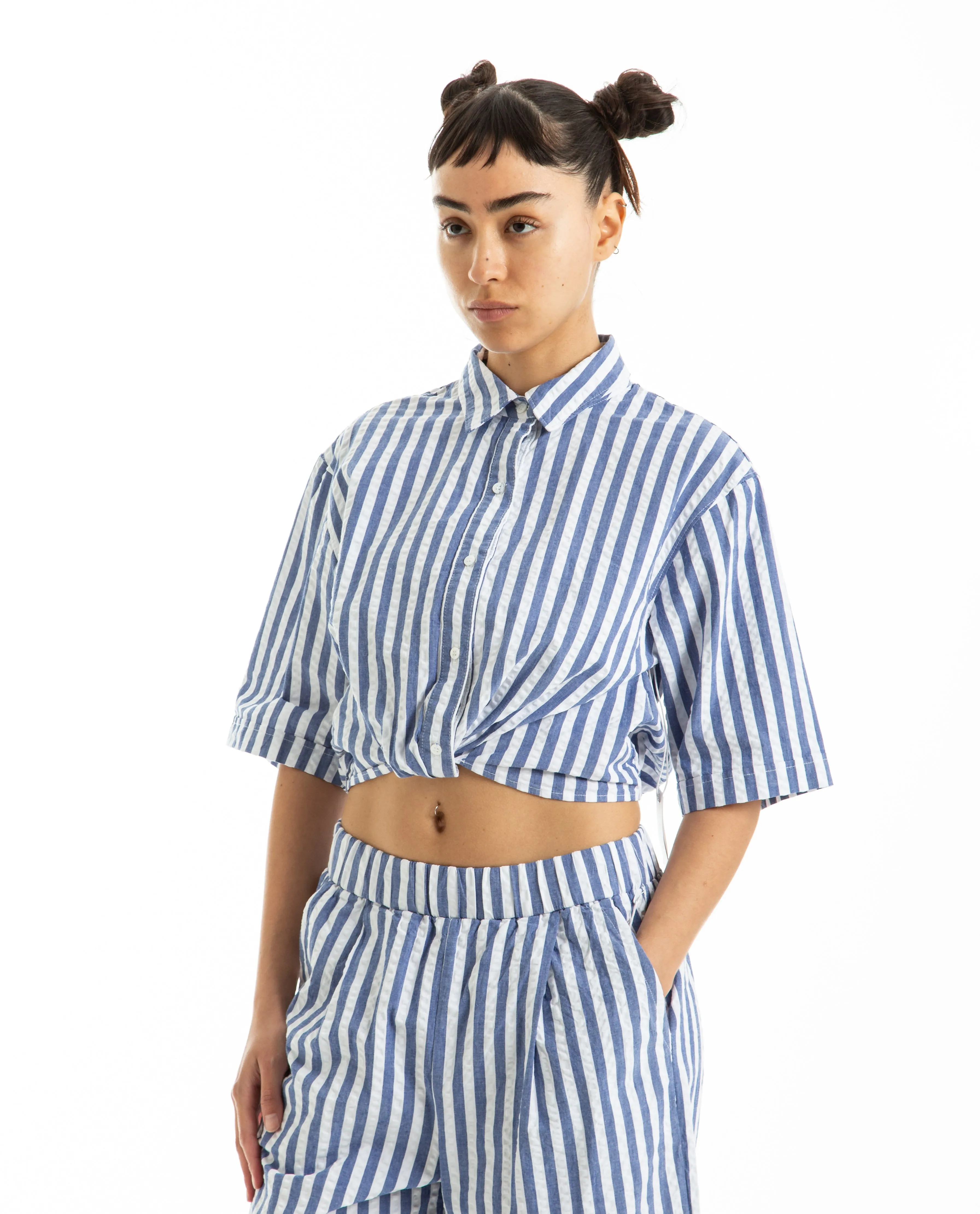 Puckered Stripe S/S Cropped
