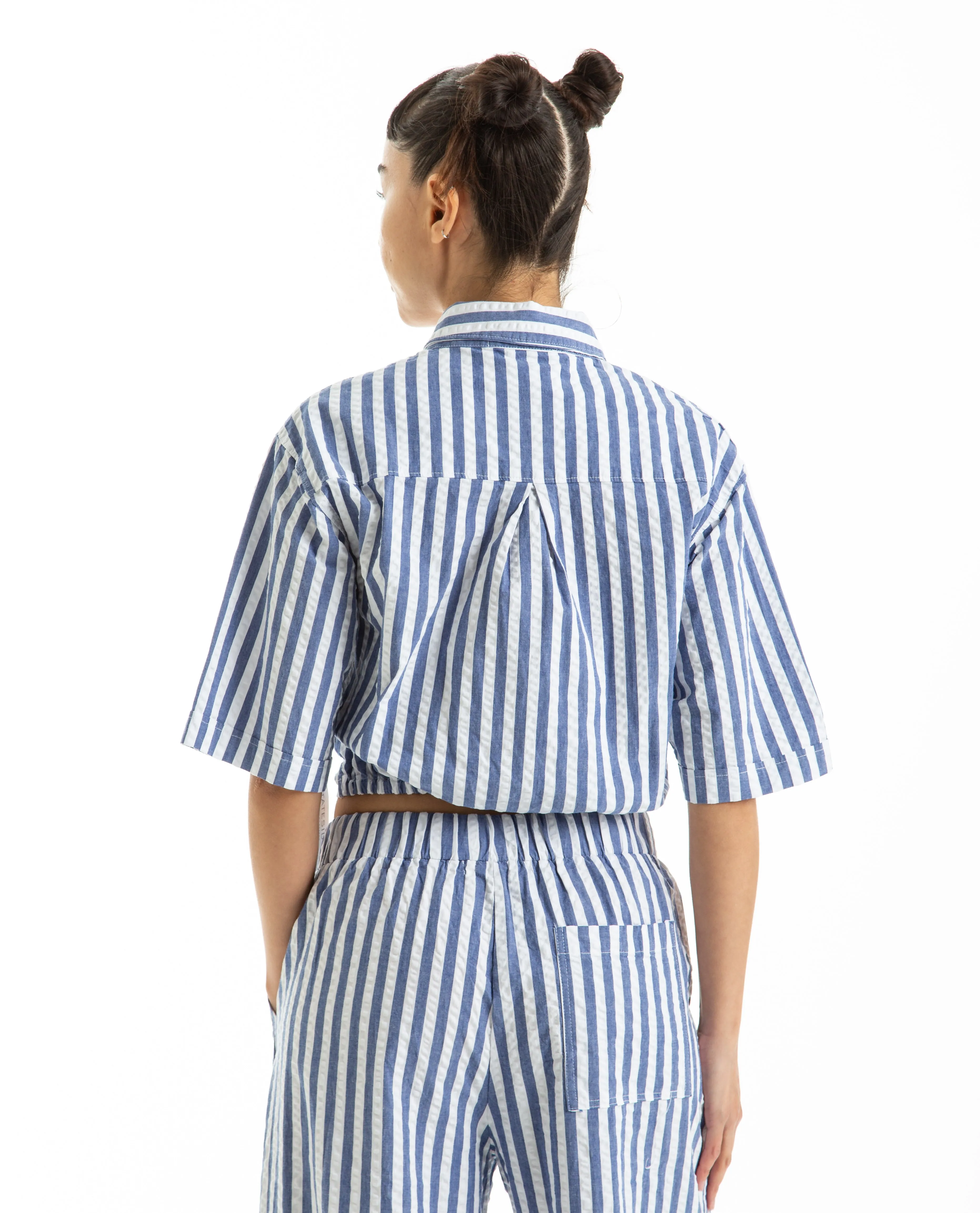 Puckered Stripe S/S Cropped