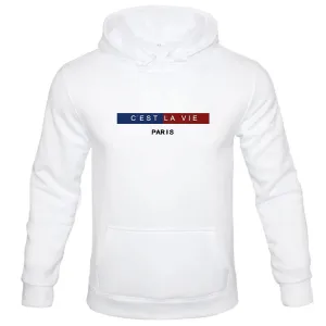 "C'EST LA VIE" PARIS Crew Neck Graphic Hoodie, Casual Hoodie, Men's Tops Fashion, Men's Spring and Autumn Clothing