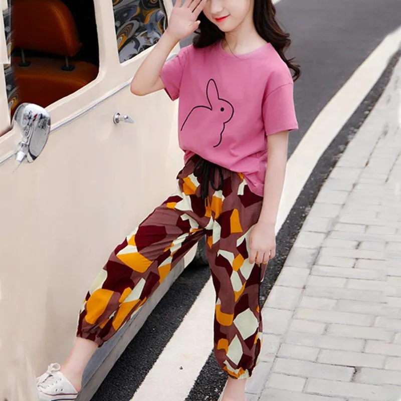 Rabbit Printed T-shirt & Camouflage Pants Set