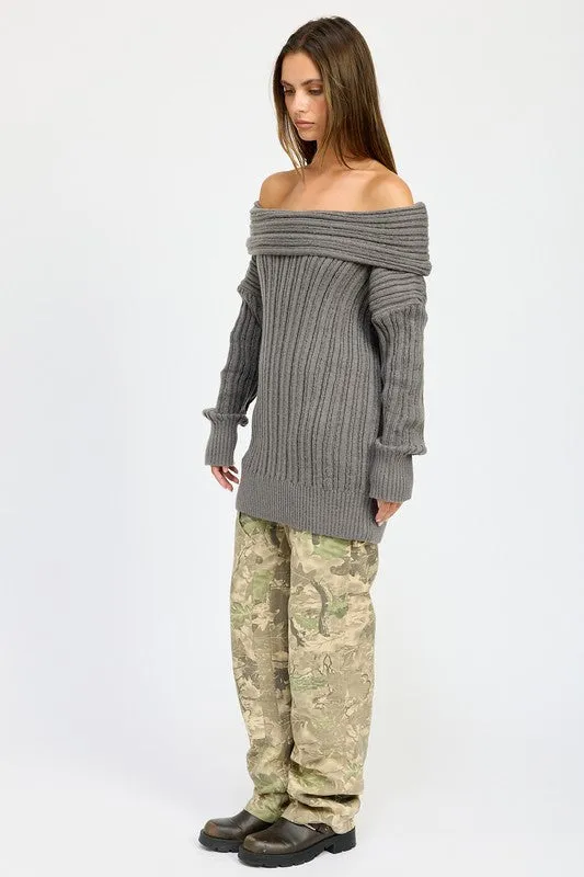 Rachel Off The Shoulder Oversized Sweater Top