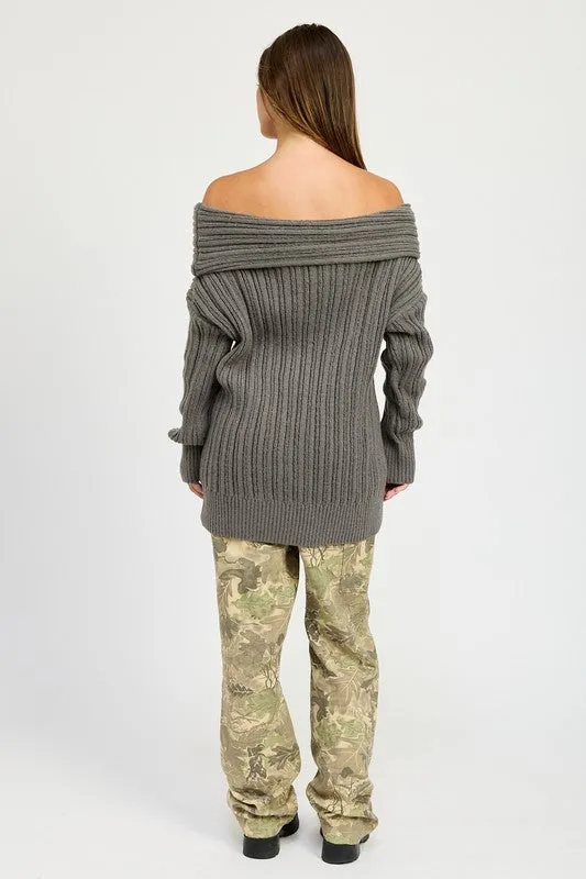 Rachel Off The Shoulder Oversized Sweater Top