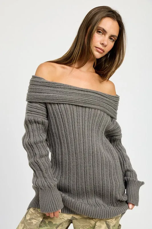 Rachel Off The Shoulder Oversized Sweater Top