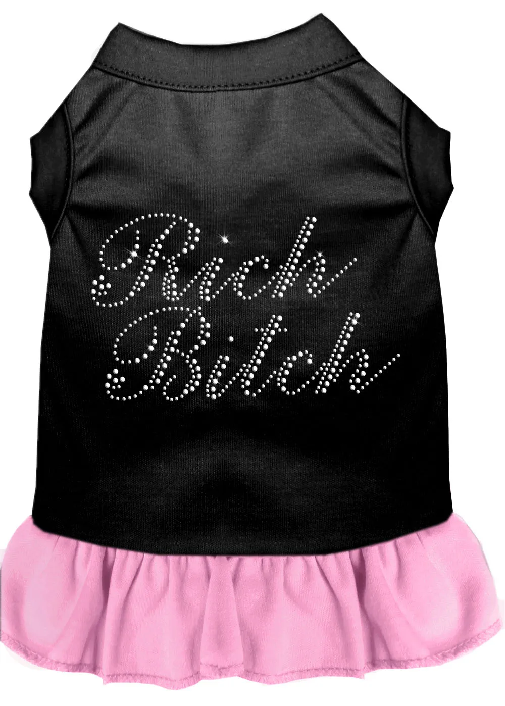 Rhinestone Rich Bitch Dress Black With Light Pink Med