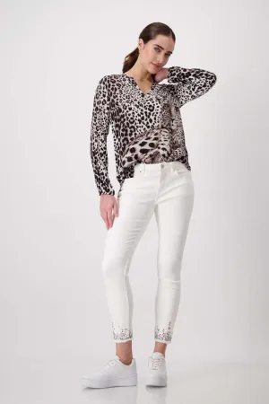Round Neck Blouse 408204MNR in Hazel Pattern by Monari