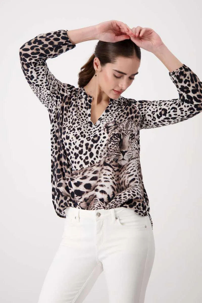 Round Neck Blouse 408204MNR in Hazel Pattern by Monari