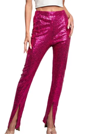 Sequin High Waisted Slit Pant
