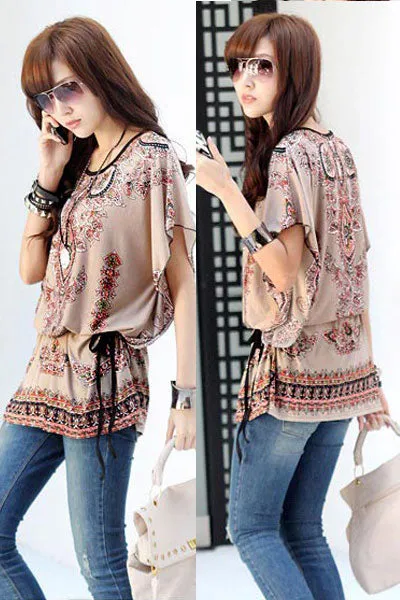Sexy Chiffon Floral Print Bohemian Style Blouses