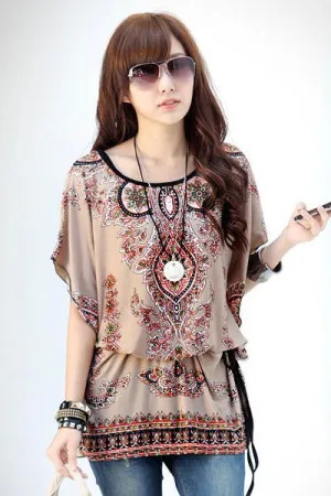 Sexy Chiffon Floral Print Bohemian Style Blouses
