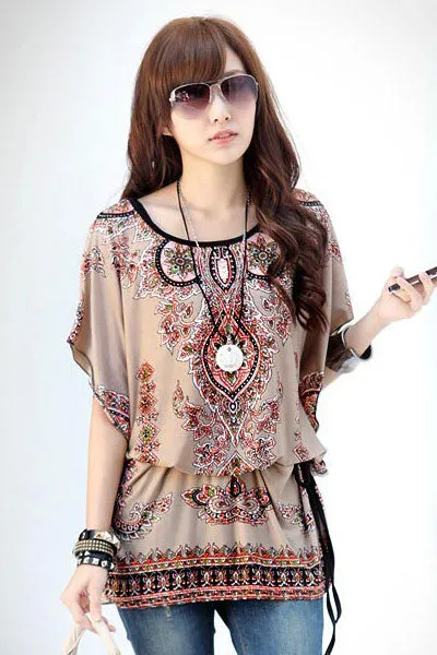 Sexy Chiffon Floral Print Bohemian Style Blouses