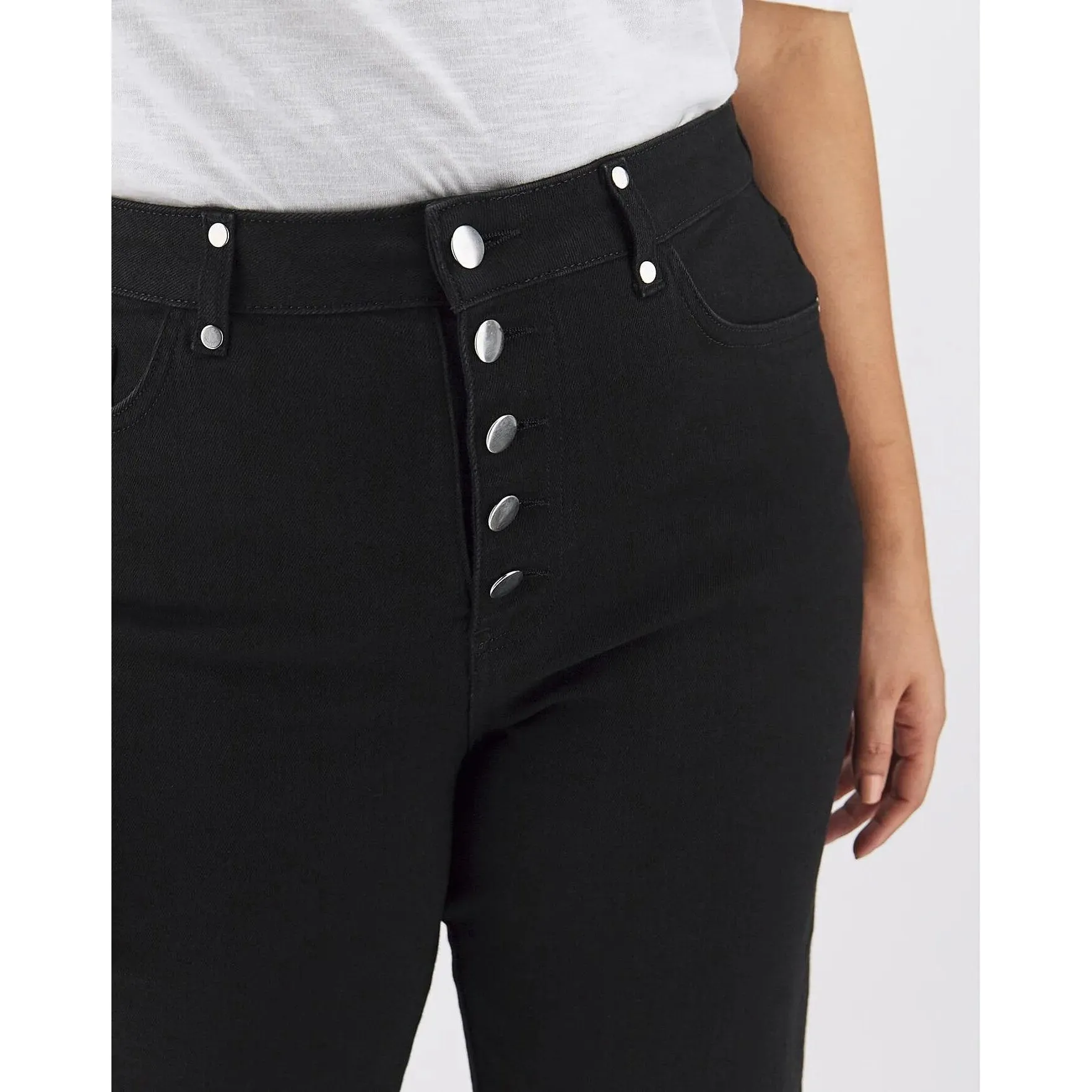 Simply Be Joss Button Front Crop Wide Leg Jeans Black UK 10