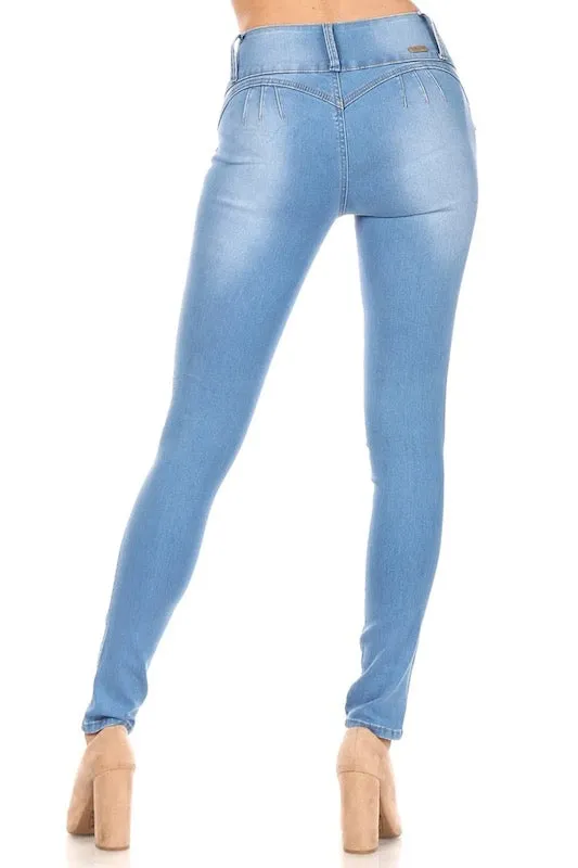 Skye Mid Rise Distressed Jeans W/ No Back Pockets