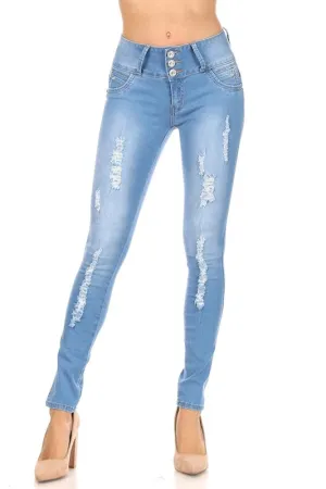 Skye Mid Rise Distressed Jeans W/ No Back Pockets