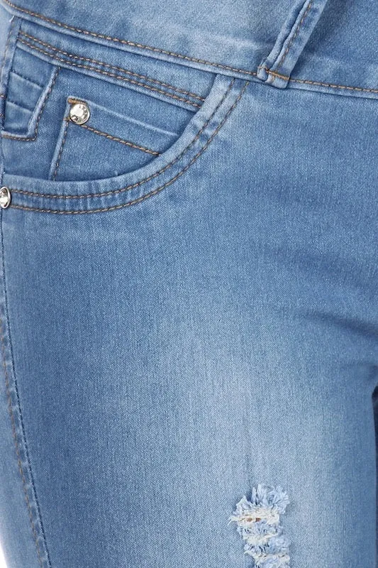 Skye Mid Rise Distressed Jeans W/ No Back Pockets