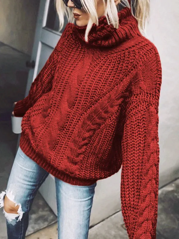 Solid Color Turtleneck Knitted Sweater