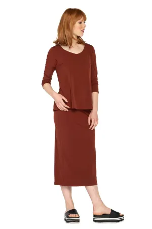 Solid Double Waist Elastic Unlined Straight Skirt